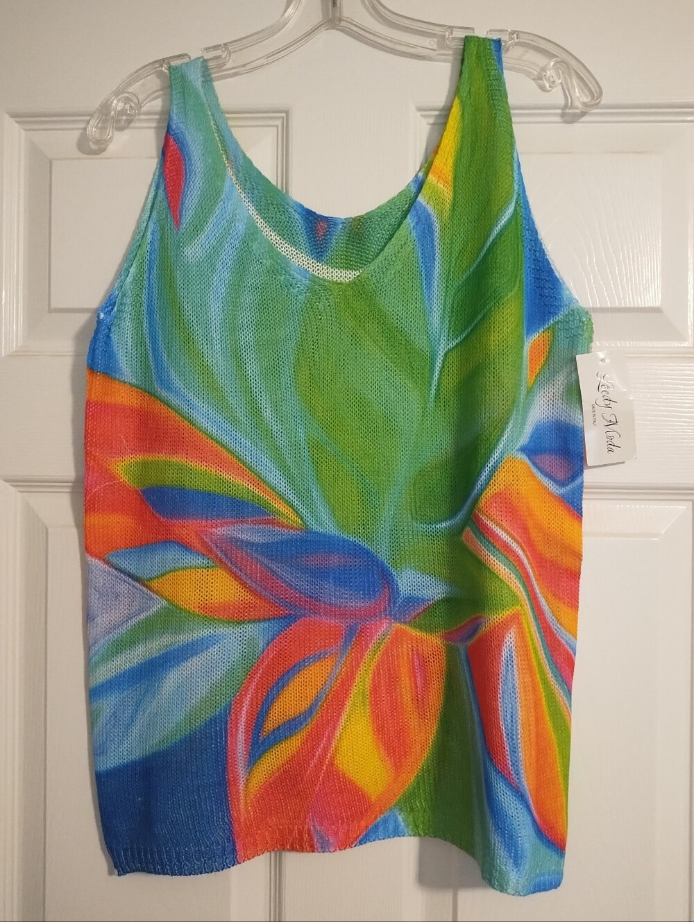 Leedy Moda Made In Italy Vibrant Multicolor Tank Sweater Top Floral Print Small